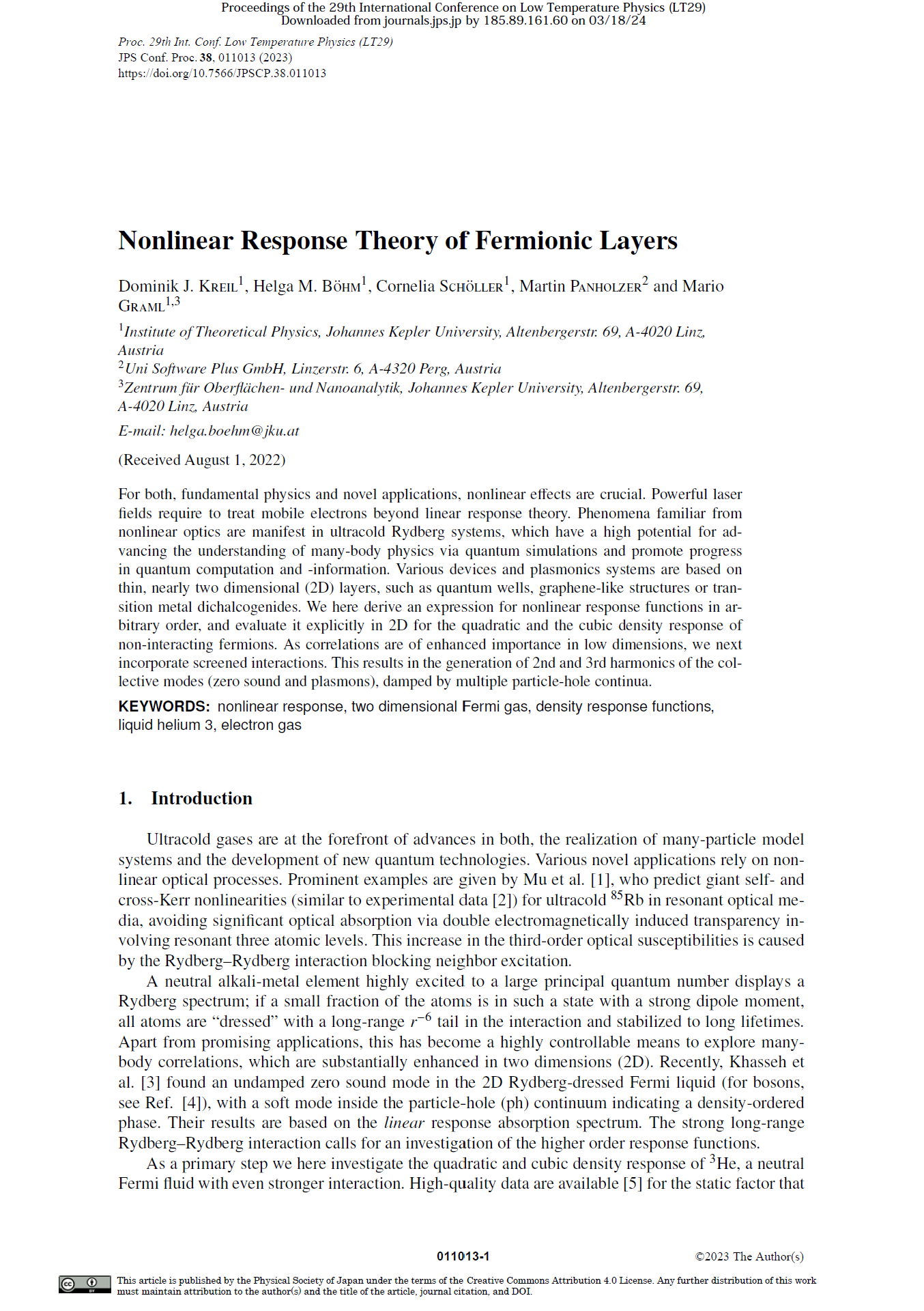 Paper about: Nonlinear Response Theory of Fermionic Layers