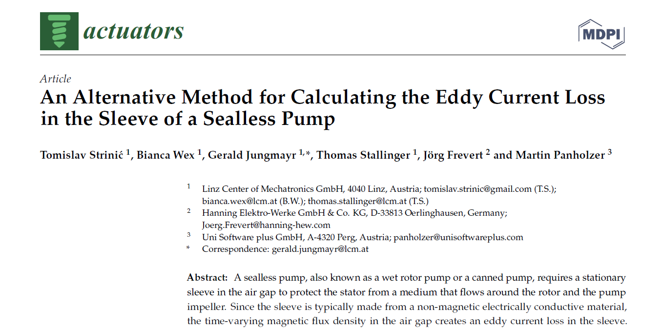 Paper: An Alternative Method for Calculating the Eddy Current Loss in the Sleeve of a Sealless Pump