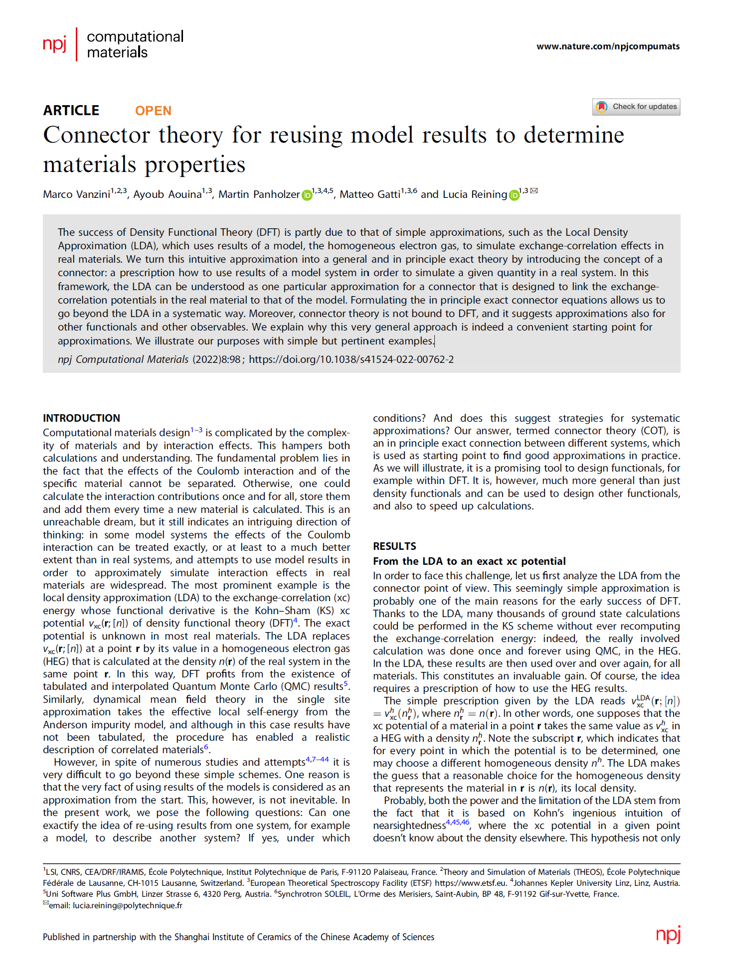 Paper about: Connector theory for reusing Model results to determine materials properties